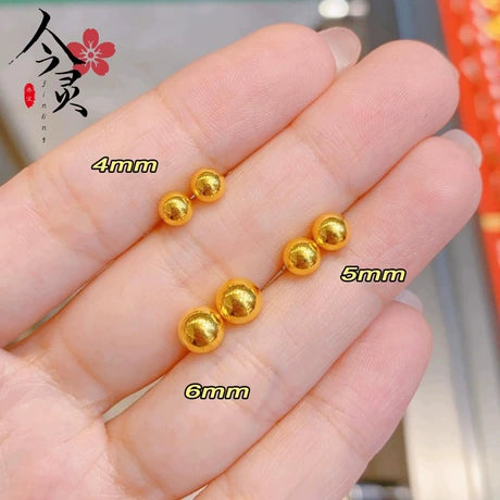 金店同款越南沙金圆珠光面磨砂耳饰 黄铜镀金耳钉珠时尚女士首饰