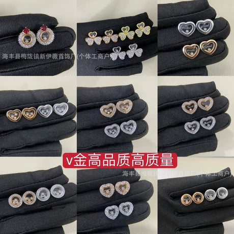 外贸跨境高版本V金肖家爱心灵动耳钉满钻单珠圆形高级感蝴蝶耳饰